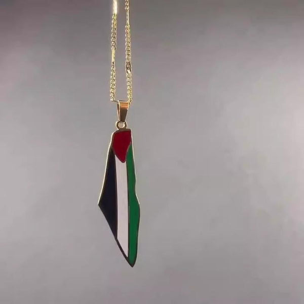 Veile Studios Titanium Steel Stainless Drip Glue Middle East Israel Palestine Map Pendant Necklace Necklaces & Pendants