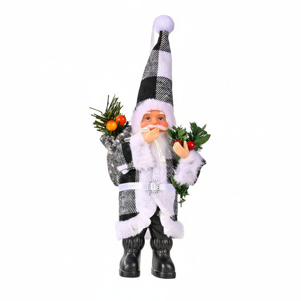Christmas Decoration Resin Santa Claus Figurine Plaid Cloth Ornament Seasonal Decorations