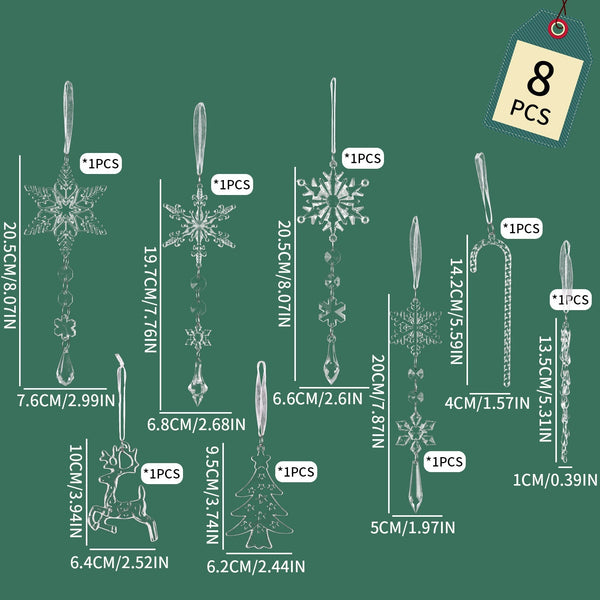 Christmas Tree Ice Column & Snow Pendant Set 8Pcs Transparent Acrylic Pendants Seasonal Decorations