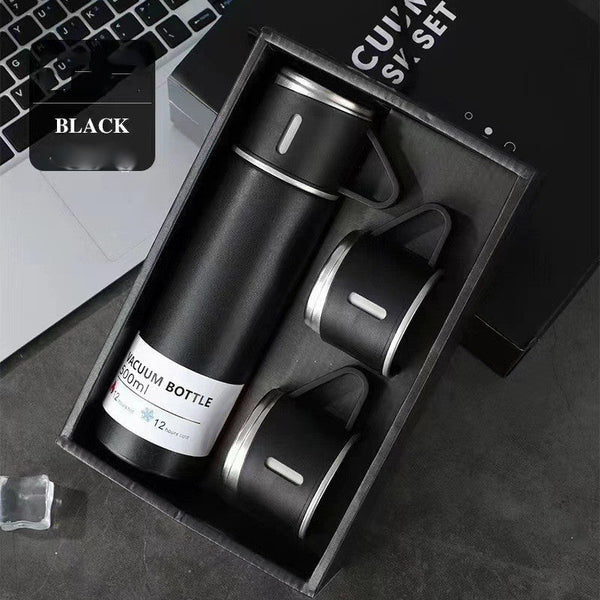 A Cup Of Three Lid Vacuum Flask Portable Fashion Gift Box Set Stainless Steel Water Bottles & Vacuum Flasks