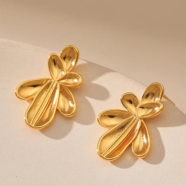 Veile Studios Irregular Three Dimensional Leaf Plated Earring In 18K Real Gold Colour Earrings
