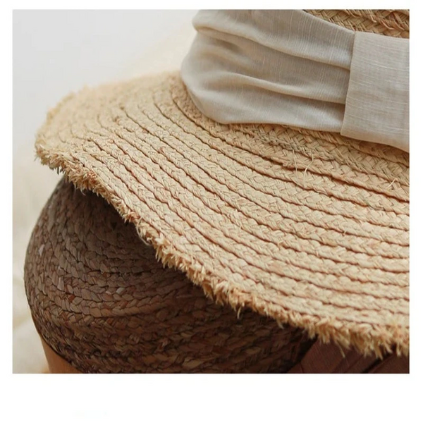 Luna&Dolphin Handmade Women Summer Sun Raffia Straw Hat Uv Protect Big Bowknot Beach Cap Girls Elegant Floppy Top Visor Burr Hats