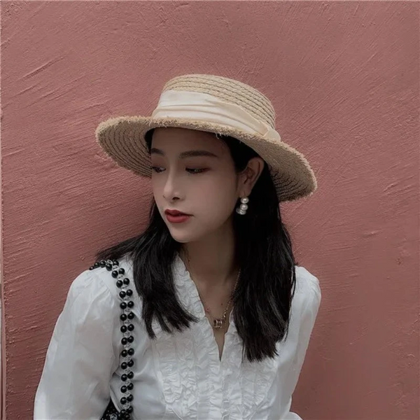 Luna&Dolphin Handmade Women Summer Sun Raffia Straw Hat Uv Protect Big Bowknot Beach Cap Girls Elegant Floppy Top Visor Burr Hats
