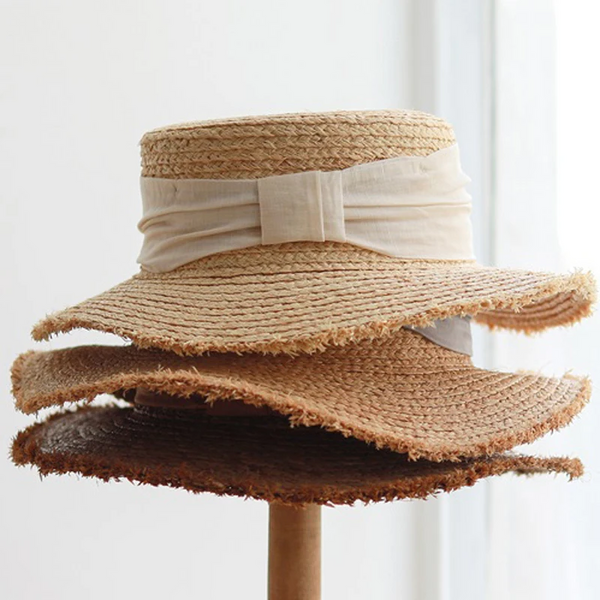 Luna&Dolphin Handmade Women Summer Sun Raffia Straw Hat Uv Protect Big Bowknot Beach Cap Girls Elegant Floppy Top Visor Burr Hats
