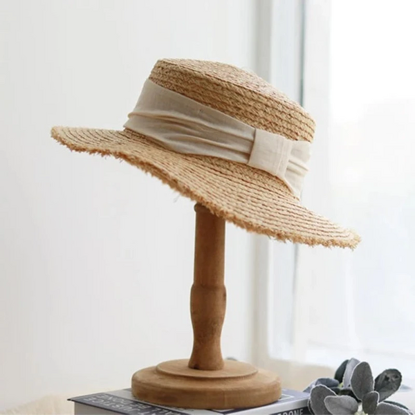 Luna&Dolphin Handmade Women Summer Sun Raffia Straw Hat Uv Protect Big Bowknot Beach Cap Girls Elegant Floppy Top Visor Burr Hats