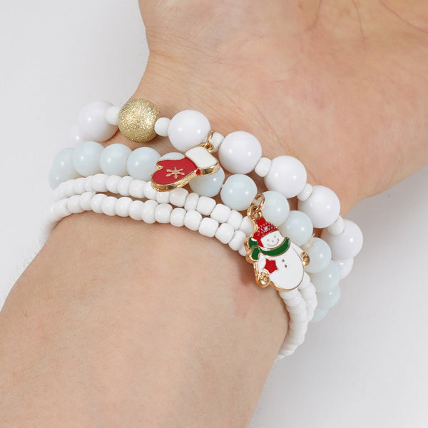 Christmas Bracelet Elastic Rope Snowman Snowflake Tree Santa Deer Hat Pendant Gift Bracelets
