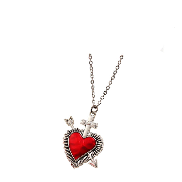 New Heart And Sword Necklace Punk Vintage Red Crystal Couple Necklaces For Women Men Boyfriend Girlfriend Gifts Necklaces & Pendants