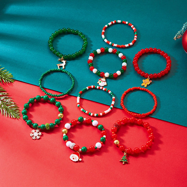 Style Christmas Bracelet Set With Soft Clay Crystal Santa Claus Pendant And Letter Beads 10 Piece Pack Bracelets