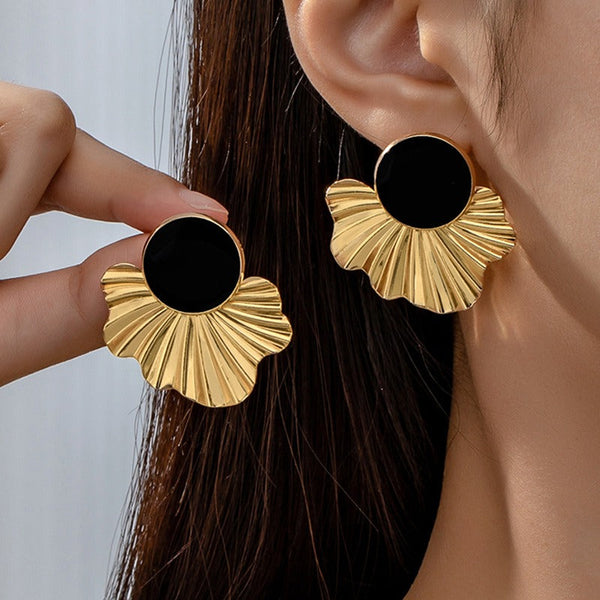 Veile Studios Geometric Enamel Glaze For Women Japanese Korean Style Round Fan Design Earrings
