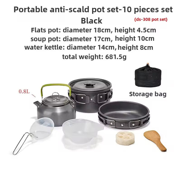 1 3 Person Set: Light Portable Pot & Pan In Carrying Bag Ideal For Outdoor Trips Camping Cookware