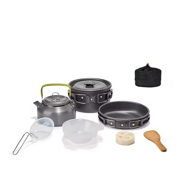 1 3 Person Set: Light Portable Pot & Pan In Carrying Bag Ideal For Outdoor Trips Camping Cookware