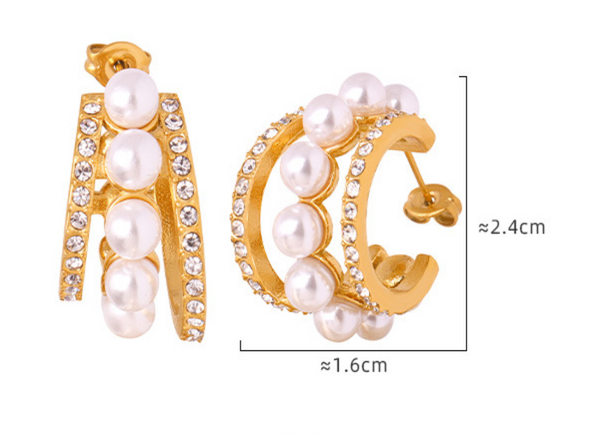 Pearl Titanium Steel C Hoop Earrings