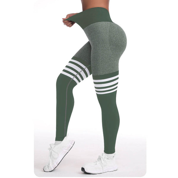 Tight Fit High Waisted Sports Fitness Womens Yoga Seamless Striped Hip Lifting Pants