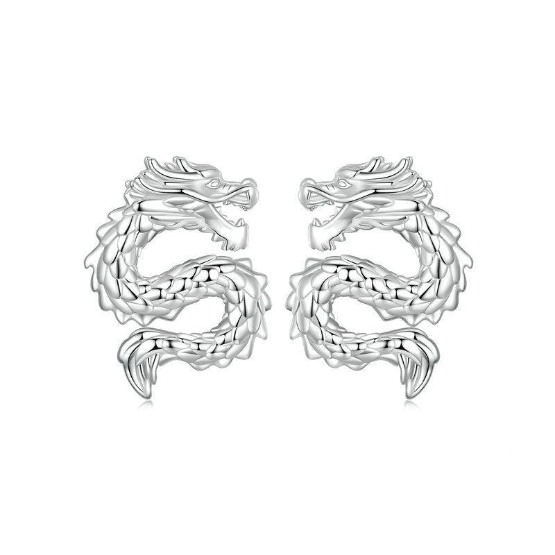 Veile Studios Silver Charm Chic Style Flying Dragon Pure Ear Studs Jewellery Earrings
