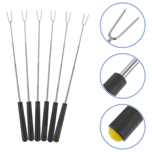 4 Pcs Telescopic Barbecue Fork Stainless Steel Forks Skewers Roasting Portable Bbq Kabob Marshmallow Sticks Fire Pit Barbecue Tools