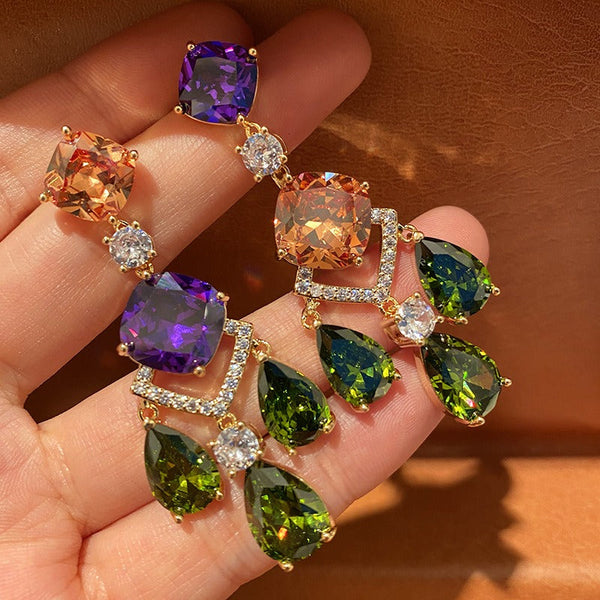 Veile Studios Droplet Pendant Sparkling Crystal Baroque Long Colour Block Earrings