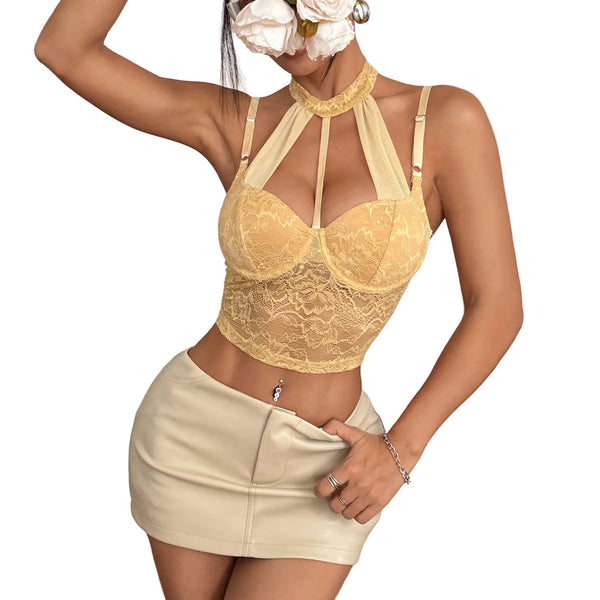 Lace Top  Bralette Spicy Mesh Boned Halter Design Sense Strapless Camisole Tops