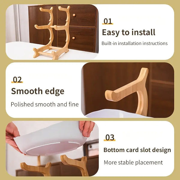 2 Tier Bamboo Fruit Stand For Kitchen Space Saving Countertop Organizer With Ventilation To Keep Produce Fresh Other Kitchen Storage