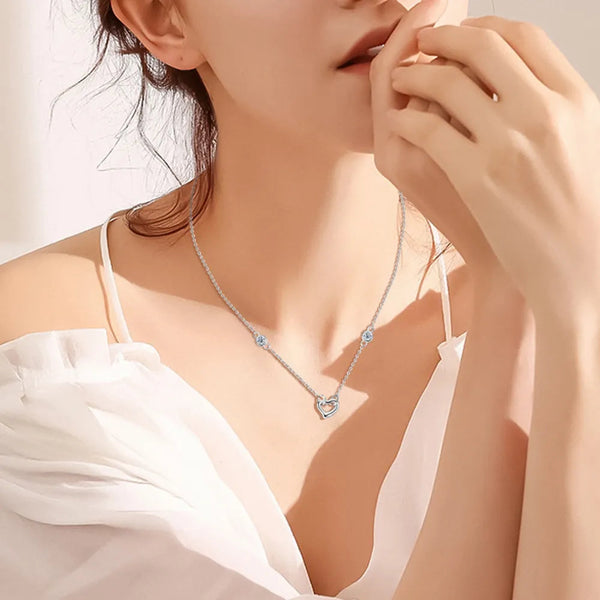 Moissanite 925 Sterling Silver Heart Necklace Necklaces & Pendants
