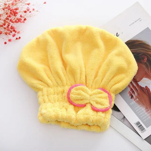 Hair Bonnets Yellow Microfibre Quick Drying Bath Towels For Women Shower Hat Towels & Washcloths