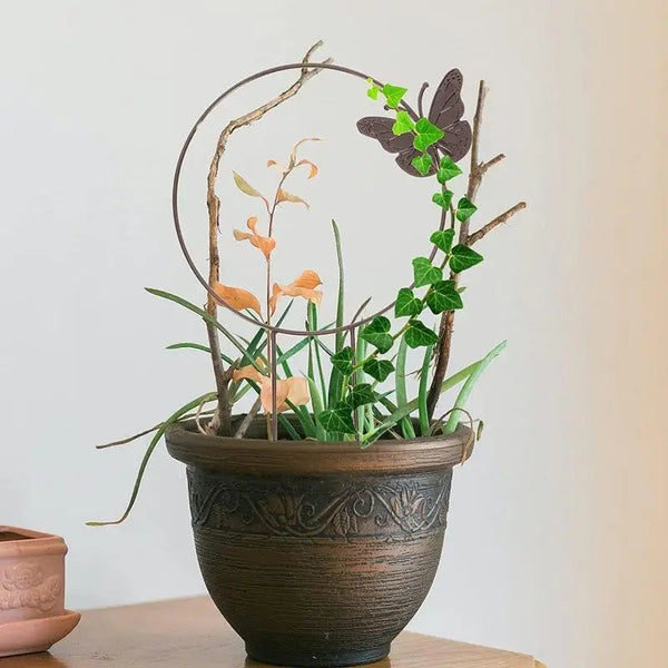 1Pc Plant Support Garden Stake Stand Round Vine Climbing Rack Ironheart Shaped Flower Trellis Frame Holder Plastic Decor Plant Ties & Supports