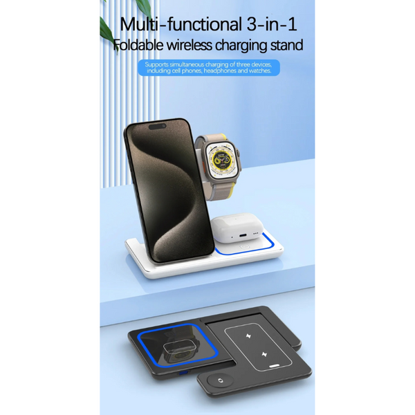 15 Watt 3 In Wireless Charger Stand Foldable Charging Station For Smartphone And Iwatch Chargers & Cradles