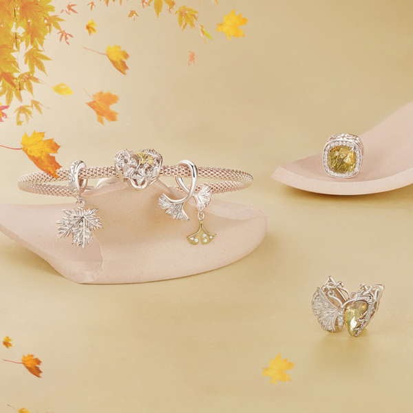 Veile Studios Silver Charm Original Autumn Forest Ginkgo Leaf Pendant Accessories S925 Beads Necklaces & Pendants