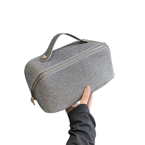 Grey Elegant Glitter Cosmetic Bag With Zipper And Handle Makeup Bags & Cases
