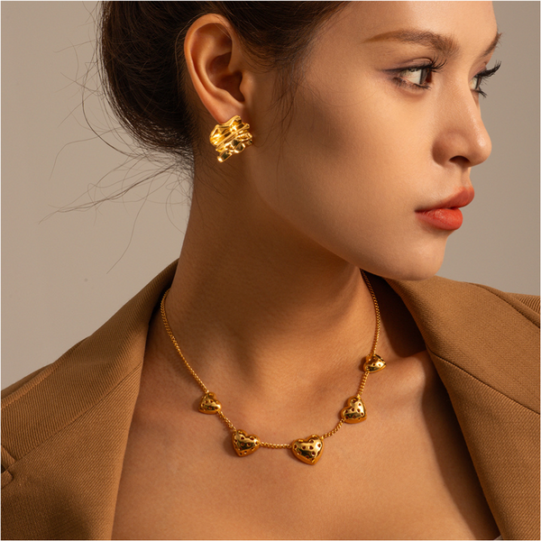 Veile Studios Rectangular Pleated Retro Personalized Exaggerated Golden Ripple Earrings