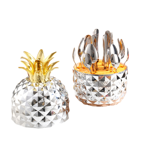 Elosung Silver Creative Pineapple Shaped 410 Stainless Steel 24 Piece Cutlery Set Elegant 6 Person Dining Gift Cutlery Sets