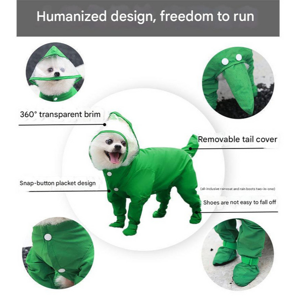 Elosung Green Waterproof Full Cover Pet Raincoat With Hood And Booties Dog Clothing & Shoes