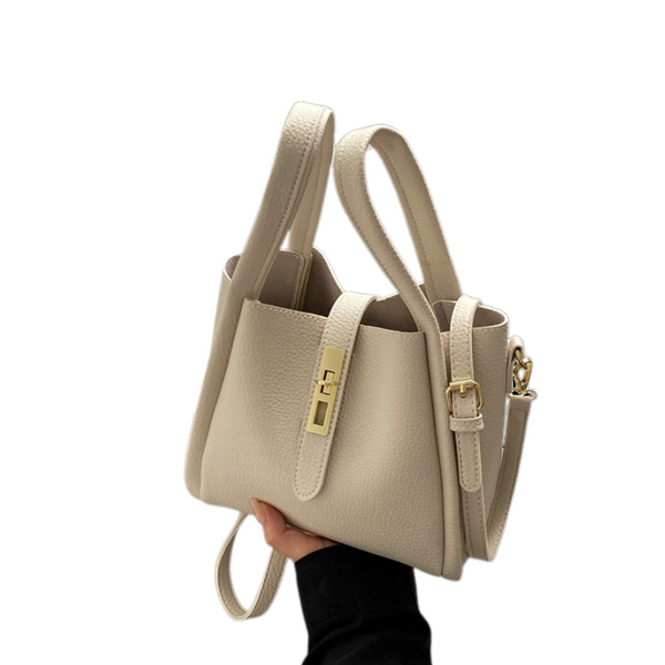 Elosung Beige Elegant Leather Shoulder Bag Compact Handbag With Strap Women's Bags & Handbags
