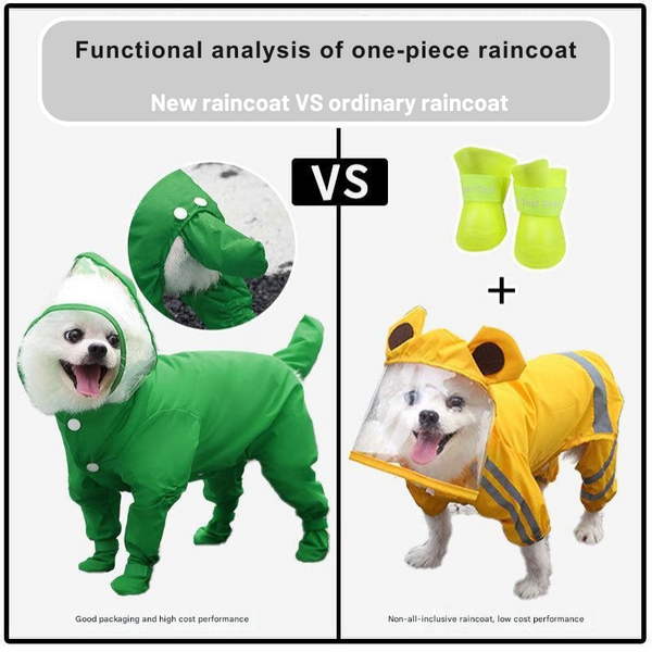 Elosung Green Waterproof Full Cover Pet Raincoat With Hood And Booties Dog Clothing & Shoes