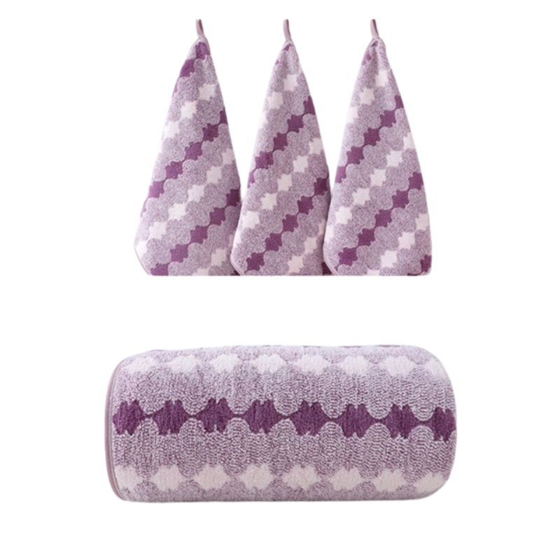 Purple Premium Coral Fleece Towel Set 1 Bath (88X170cm) + 3 Hand Towels (35X35cm) Soft Absorbent And Quick Drying Towels & Washcloths