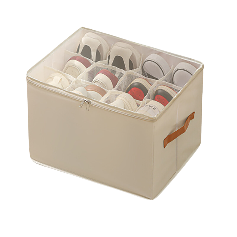 Elosung Beige Multi Compartment Shoe Organizer Storage Box Space Saving And Convenient For Closet Organization Shoe Organisers