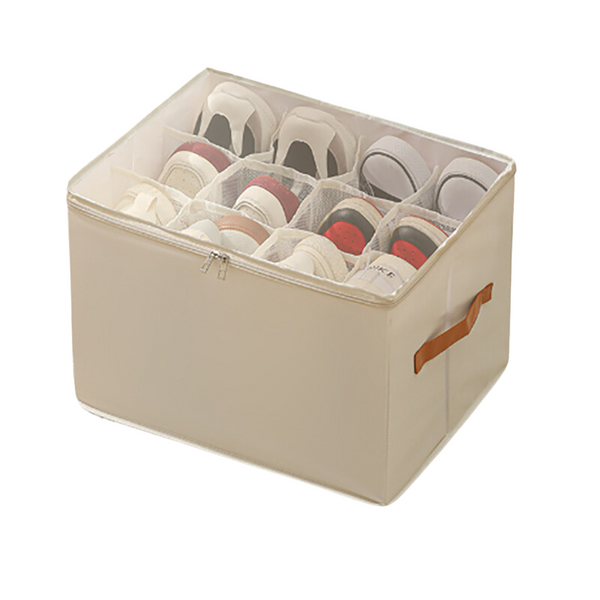 Elosung Beige Multi Compartment Shoe Organizer Storage Box Space Saving And Convenient For Closet Organization Shoe Organisers