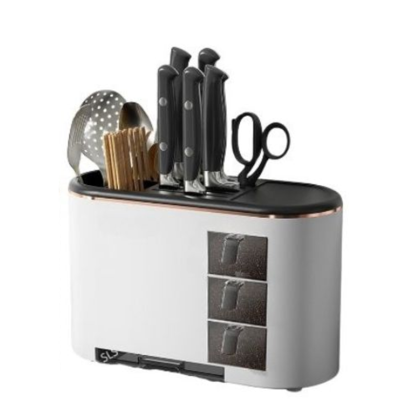 Elosung White All In One Kitchen Knife And Utensil Holder Multi Functional Organizer With Storage Drawers Racks & Holders