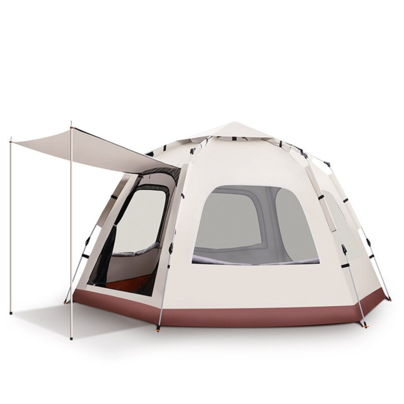 Elosung 5 8 Person Hexagonal Camping Tent | Double Layer Silver Coated Waterproof Shelter With Awning (280*280*158Cm) Tents