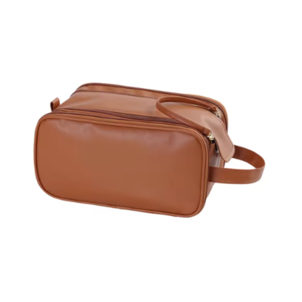 Brown Large Capacity Makeup Organizer Bag Travel Friendly Double Zip Cosmetic Storage Case For Women(Makeup Items Are Shooting Props And Not Included)