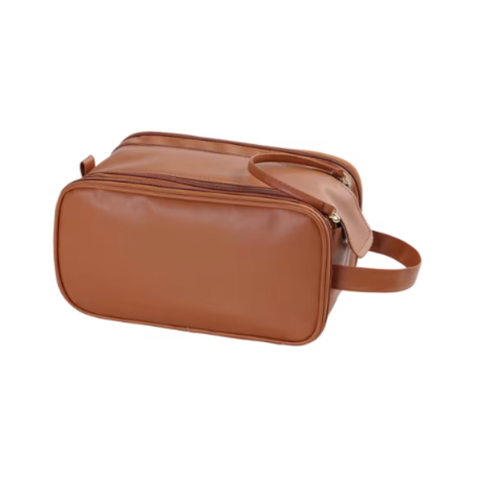 Brown Large Capacity Makeup Organizer Bag Travel Friendly Double Zip Cosmetic Storage Case For Women(Makeup Items Are Shooting Props And Not Included)