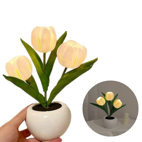 Elosung Yellow Flowers Usb Tulip Night Light Bedroom Decor Table Lamp With Pu & Ceramic Pot Perfect Gift For Family Friends Night Lights