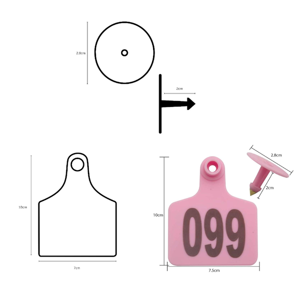 1 100 Cattle Number Ear Tags 7X10cm Set Xl Pink Cow Sheep Livestock Labels Livestock Ear Tags