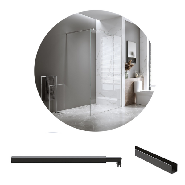 Della Francesca 120X200cm Single Shower Glass Screen With Black Wall Channel & Square Pole Shower Enclosures