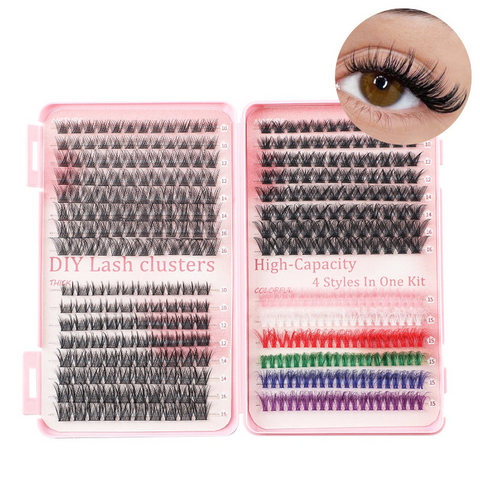 Elosung 392 Eyelashes Set Diy Lash Clusters Kit High Capacity 4 Styles With Black And Colorful Lashes Eyelash Extensions