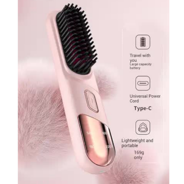 Elosung Pink 2 In 1 Rechargeable Hair Straightener And Curler Portable Styling Comb Dual Function Flat Iron Curling Wand Perfect For Home Use Straight