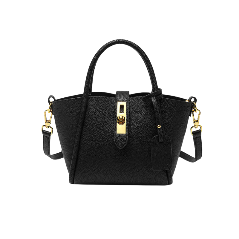 Elosung Black Genuine Leather Women's Handbag Stylish Bucket Bag With Top Handle Crossbody Strap Women's Bags & Handbags