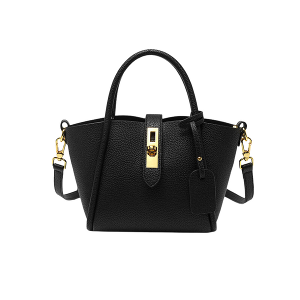 Elosung Black Genuine Leather Women's Handbag Stylish Bucket Bag With Top Handle Crossbody Strap Women's Bags & Handbags