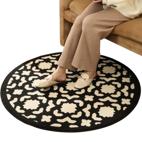 Elosung Round With Flowers Area Rug Geometric Black And White Pattern Rugs