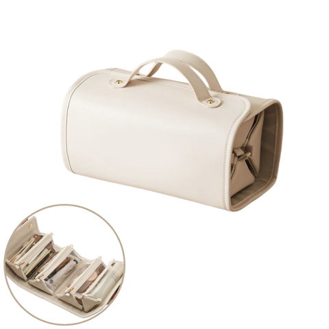 Elosung White Roll Up Travel Makeup Bag Compact Cosmetic Organizer With Multiple Compartments Makeup Bags & Cases