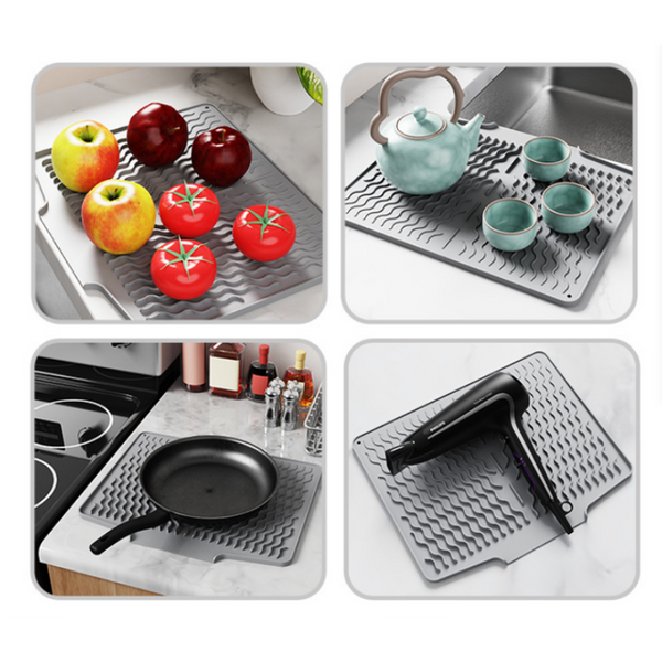 Black Silicone Dish Drying Mat Non Slip Draining Pad For Sink Heat Resistant And Water Absorbent Ideal Dishes Cups Utensils Kitchen Bench Mats